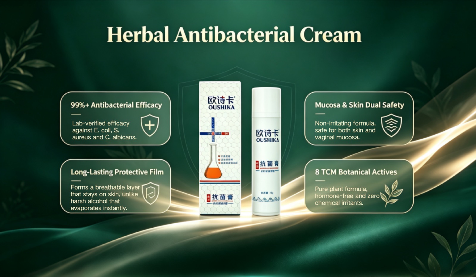 Herbal Antibacterial Cream OEM — mucosa-safe multi-purpose topical herbal care cream