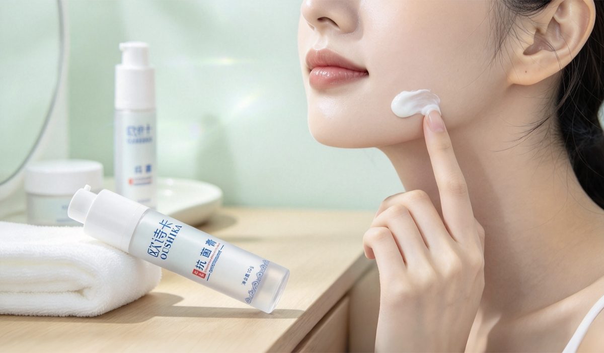 Targeted application of antibacterial ointment to blemish-prone facial areas